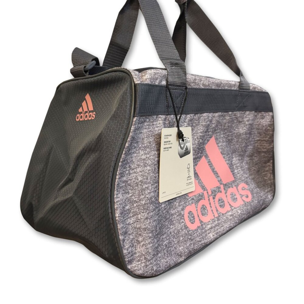 Adidas Diablo Small II Duffel Bag Gym Travel Pink Logo Gray Unisex Carry On NEW - Picture 2 of 4